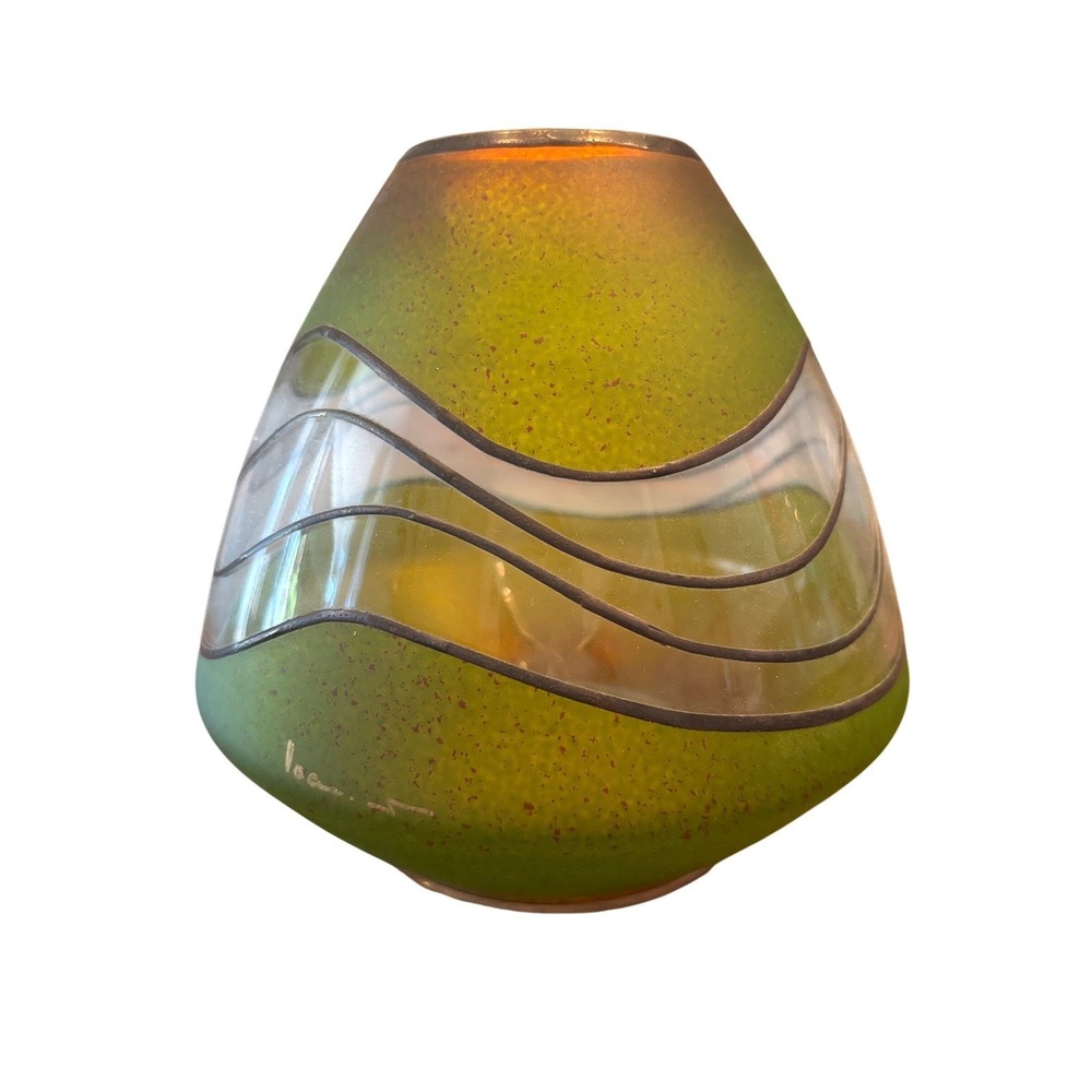 Vlasta Vobornikova Miracle Studio Czech Art Glass Green Speckled Signed Vase